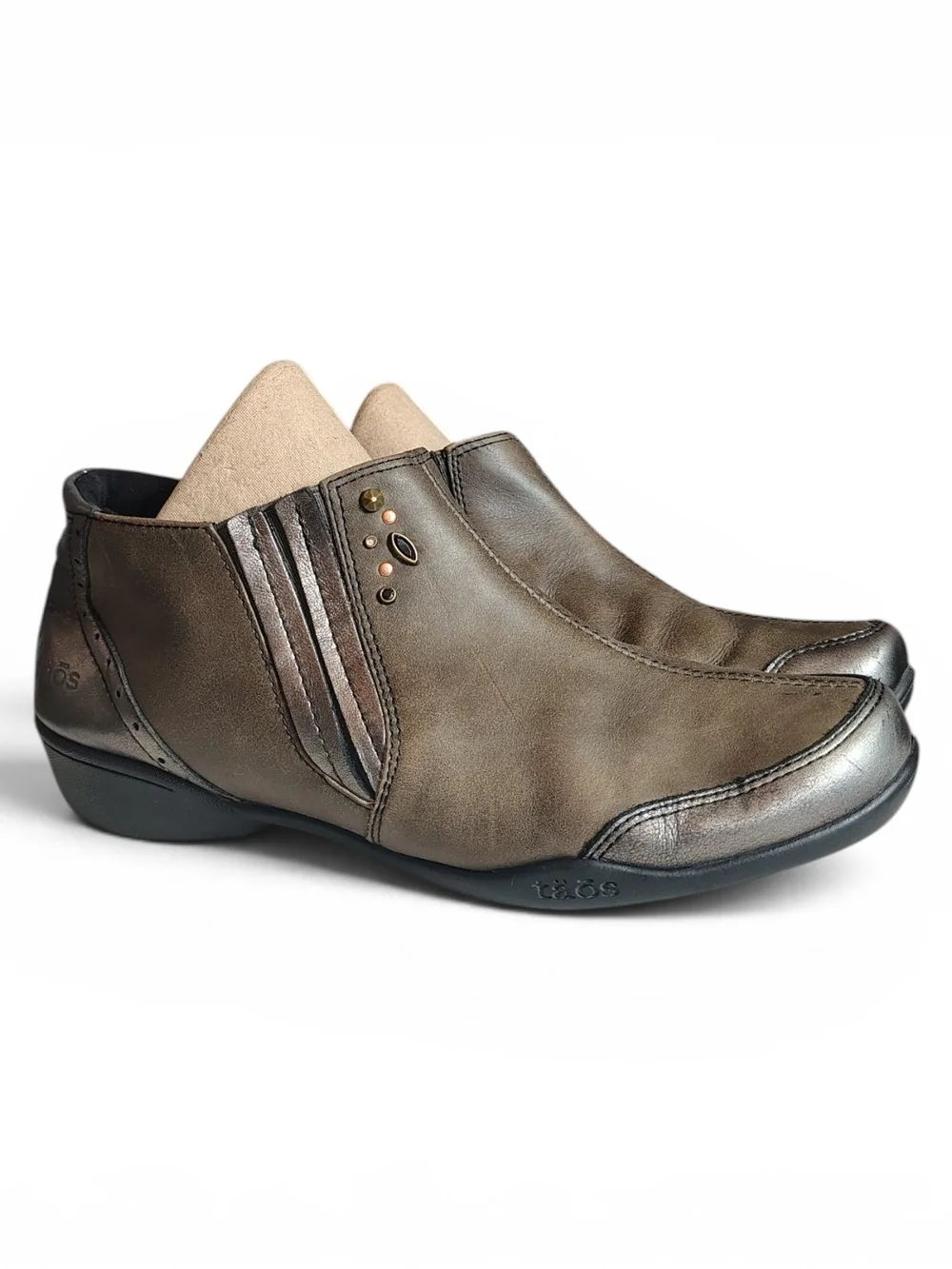 Taos Women's High Jynx Leather Bronze Taupe Ankle Bootie Boots Size 8